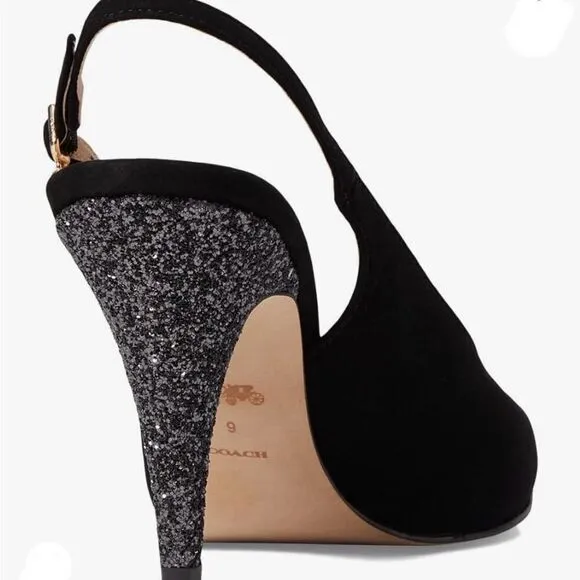 Coach Sutton Glitter Slingback Pump Black 6 New Without Box