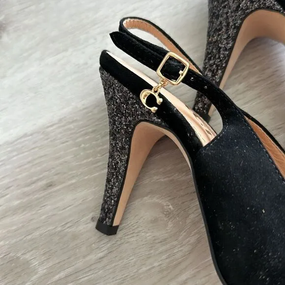 Coach Sutton Glitter Slingback Pump Black 6 New Without Box