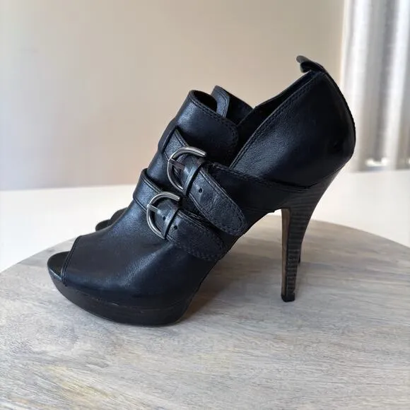 Coach Women's Alexia Black Leather Peep Toe Heels Pumps US Size 8 B