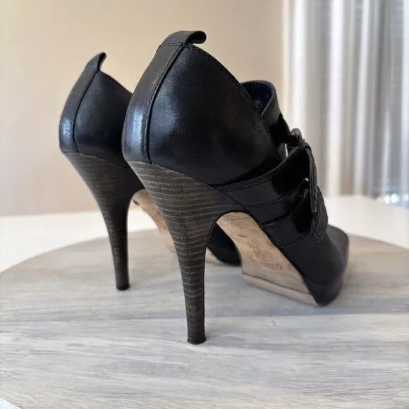 Coach Women's Alexia Black Leather Peep Toe Heels Pumps US Size 8 B