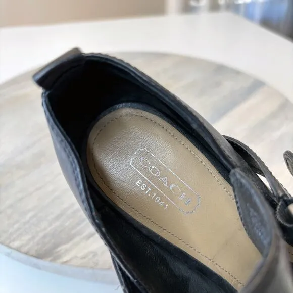 Coach Women's Alexia Black Leather Peep Toe Heels Pumps US Size 8 B