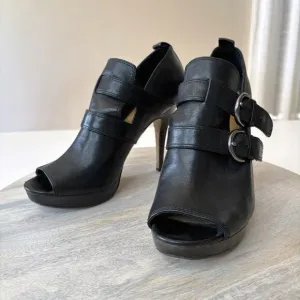 Coach Women's Alexia Black Leather Peep Toe Heels Pumps US Size 8 B