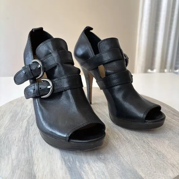Coach Women's Alexia Black Leather Peep Toe Heels Pumps US Size 8 B