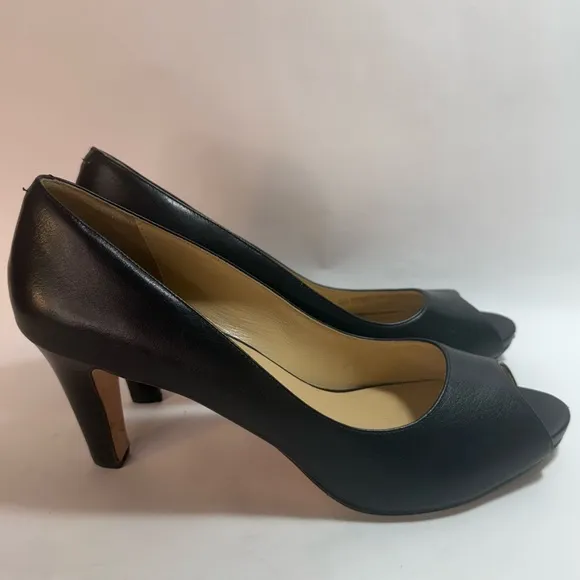 Cole Haan Black Leather Open Toe Heels 10B
