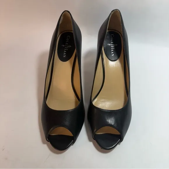 Cole Haan Black Leather Open Toe Heels 10B