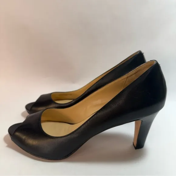 Cole Haan Black Leather Open Toe Heels 10B