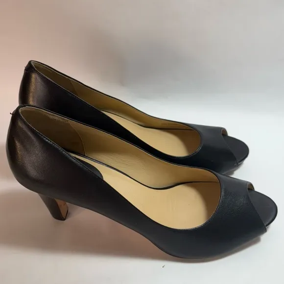 Cole Haan Black Leather Open Toe Heels 10B
