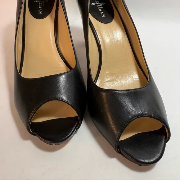 Cole Haan Black Leather Open Toe Heels 10B