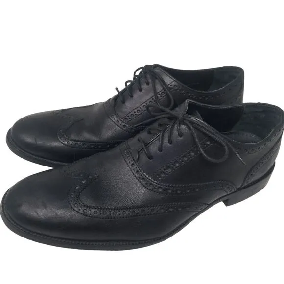 COLE HAAN BLACK LEATHER TIE PROFESSIONAL SHOES. SIZE 10.5&quot;M.