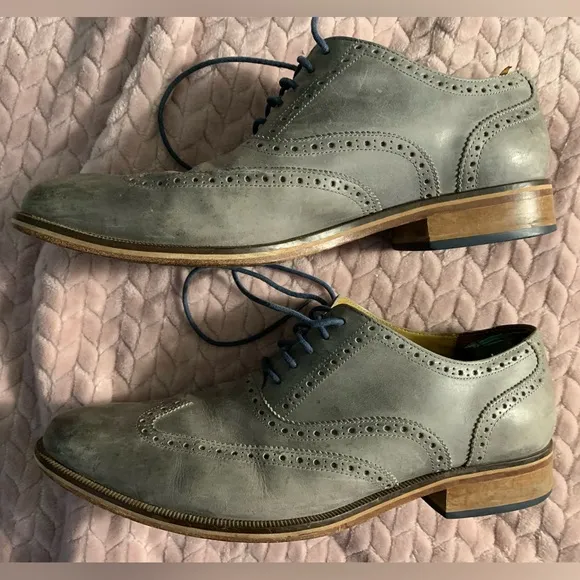 Cole Haan Gray Leather Dress SHOES Wingtip Oxford Baroque men’s size 13