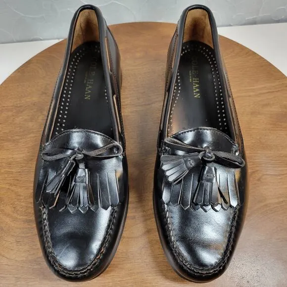 Cole Haan Mens Dress Shoes 10.5 D Black Leather Pinch Tassel Loafer Made in USA