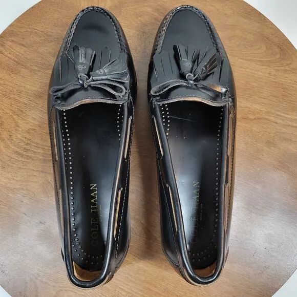 Cole Haan Mens Dress Shoes 10.5 D Black Leather Pinch Tassel Loafer Made in USA