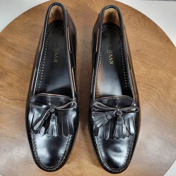 Cole Haan Mens Dress Shoes 10.5 D Black Leather Pinch Tassel Loafer Made in USA