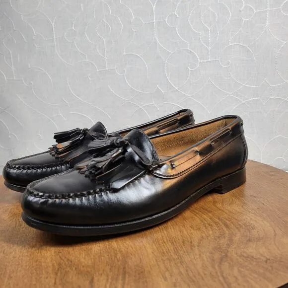 Cole Haan Mens Dress Shoes 10.5 D Black Leather Pinch Tassel Loafer Made in USA