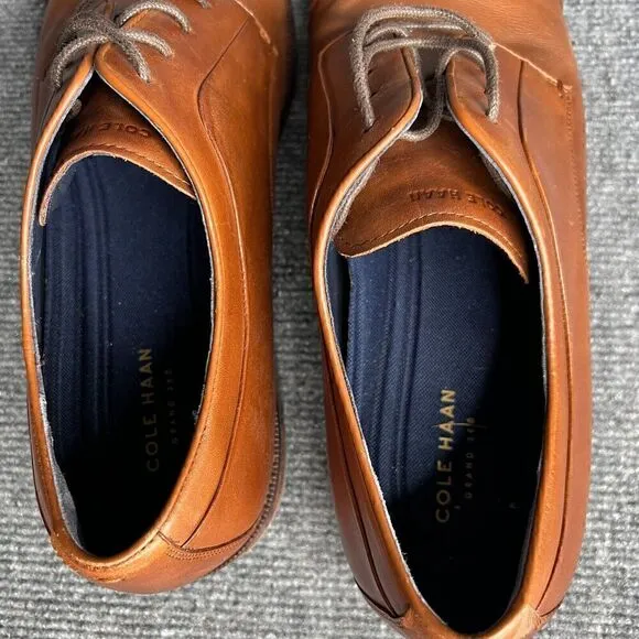 Cole Haan Mens Harrison Derby Cap Toe 13 M Brown Tan Leather Oxford Dress Shoes