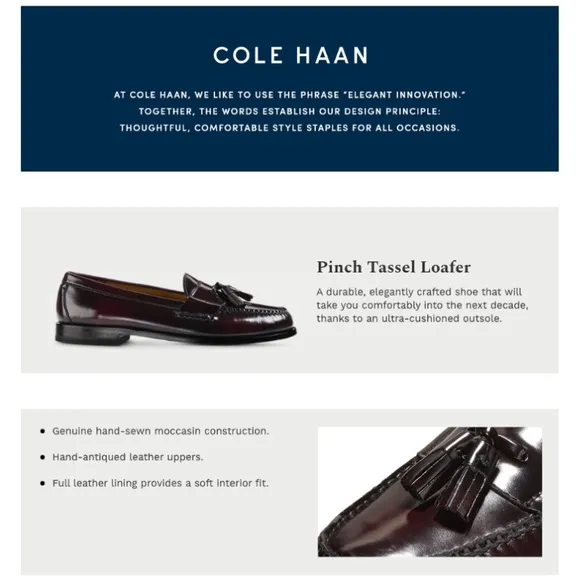 Cole Haan Men's Pinch Tassel Loafer Dress Leather Shoes, Size 12E Burgundy