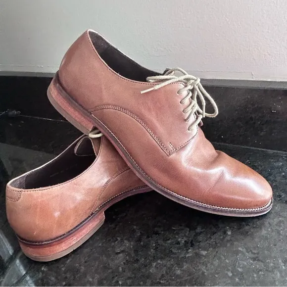 Cole Haan Williams Plain Toe Leather Oxford Brown Tan Dress Shoes Sz 9.5 C12206