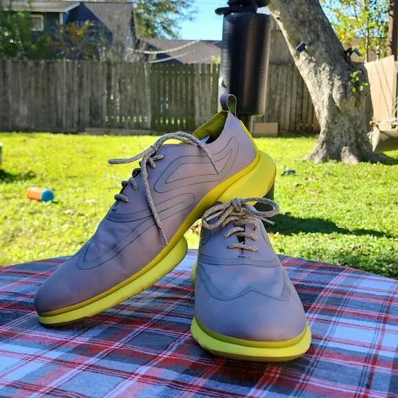 COLE HAAN WING TIP 3ZERO GRAND YELLOW GREY DERBY'S 💛 MENS SIZE 9.0 AWESOME 👌