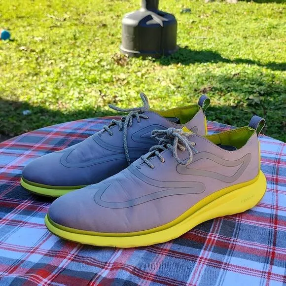 COLE HAAN WING TIP 3ZERO GRAND YELLOW GREY DERBY'S 💛 MENS SIZE 9.0 AWESOME 👌