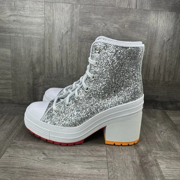 Converse 70 De Luxe Heel High Pride Proud Women's size 9.5 Silver Glitter Shoes