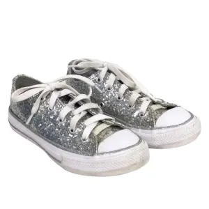 Converse All Star Silver Glitter White Cap Toe Lace Up Sneaker Youth Size 12