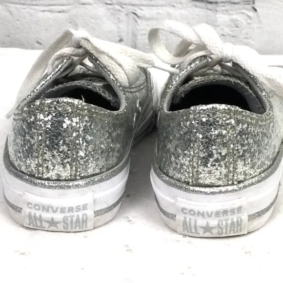 Converse All Star Silver Glitter White Cap Toe Lace Up Sneaker Youth Size 12