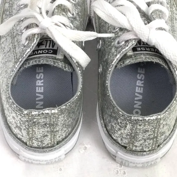 Converse All Star Silver Glitter White Cap Toe Lace Up Sneaker Youth Size 12