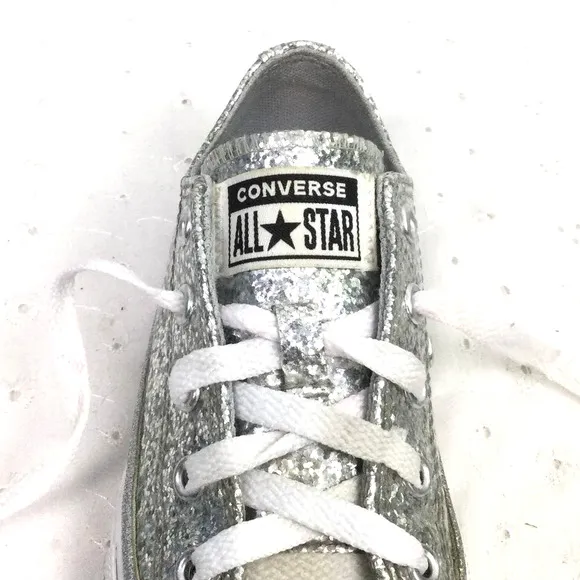 Converse All Star Silver Glitter White Cap Toe Lace Up Sneaker Youth Size 12
