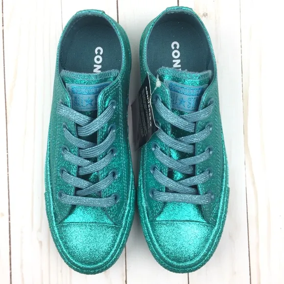 Converse Brittany Blue Monochrome Sneakers Glitter Green Sparkle Glitter Shrek