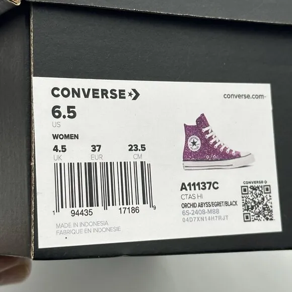Converse Chuck Taylor All Star Hi Top Glitter Orchid Abyss Women's Size 6.5 NIB