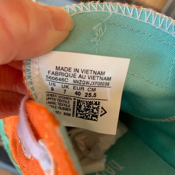 Converse Chuck Taylor All Star Painted Orange Turquoise Sole Size 9