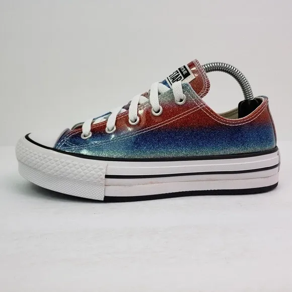 Converse CTAS Eva Lift OX Girls Size 4.5Y Glitter Lace Up Low Sneaker Shoes
