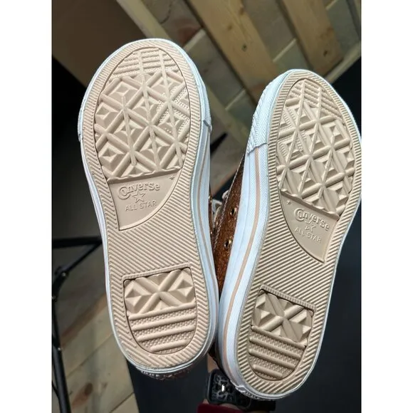 Converse Junior All Star Rose Gold Glitter Sneakers Size 3