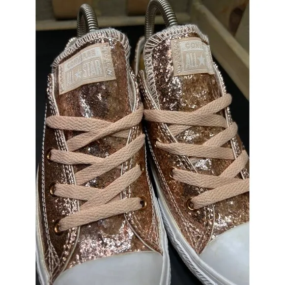 Converse Junior All Star Rose Gold Glitter Sneakers Size 3