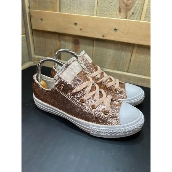 Converse Junior All Star Rose Gold Glitter Sneakers Size 3