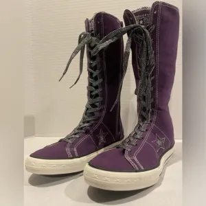 CONVERSE RARE One Star Purple Glitter Knee High Lace Up Sneakers Jr-5 Women’s 7