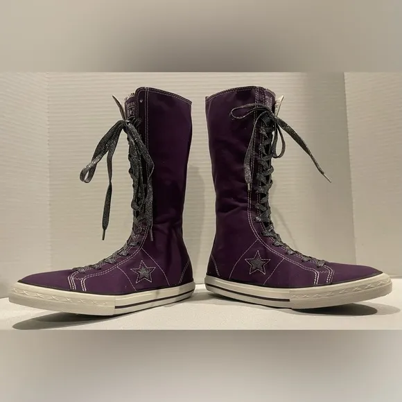 CONVERSE RARE One Star Purple Glitter Knee High Lace Up Sneakers Jr-5 Women’s 7