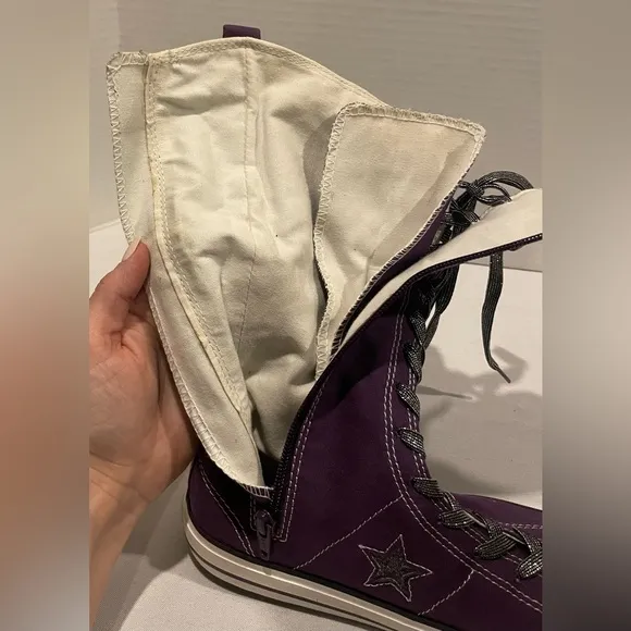 CONVERSE RARE One Star Purple Glitter Knee High Lace Up Sneakers Jr-5 Women’s 7