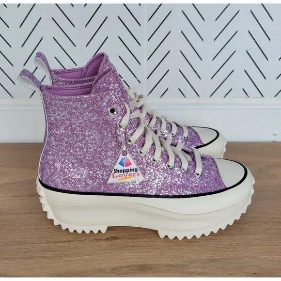 ❤️❤️❤️Converse Run Star Hike Hi Mens Shoes Sz 7 Purple Glitter Platform A10096C