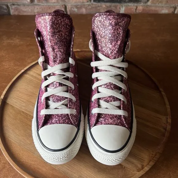 Converse Women's 8 Chuck Taylor All Star Hi Purple Pink Glitter Sneakers Shoes