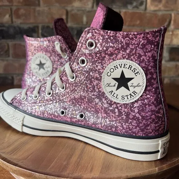 Converse Women's 8 Chuck Taylor All Star Hi Purple Pink Glitter Sneakers Shoes