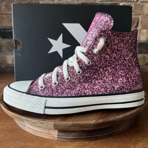 Converse Women's 8 Chuck Taylor All Star Hi Purple Pink Glitter Sneakers Shoes