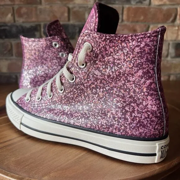 Converse Women's 8 Chuck Taylor All Star Hi Purple Pink Glitter Sneakers Shoes