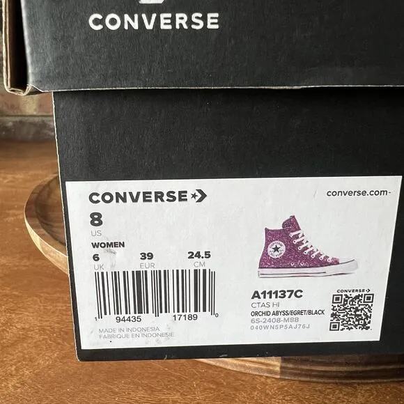Converse Women's 8 Chuck Taylor All Star Hi Purple Pink Glitter Sneakers Shoes