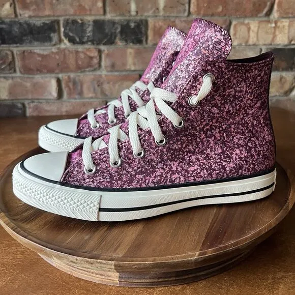 Converse Women's 8 Chuck Taylor All Star Hi Purple Pink Glitter Sneakers Shoes