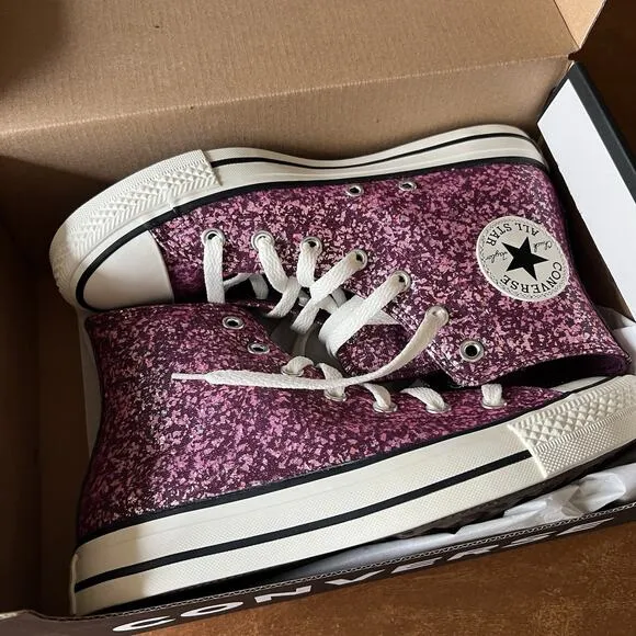 Converse Women's 8 Chuck Taylor All Star Hi Purple Pink Glitter Sneakers Shoes