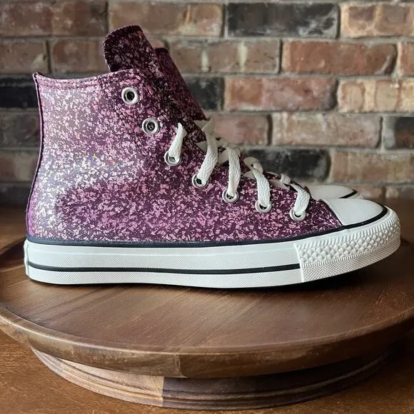 Converse Women's 8 Chuck Taylor All Star Hi Purple Pink Glitter Sneakers Shoes