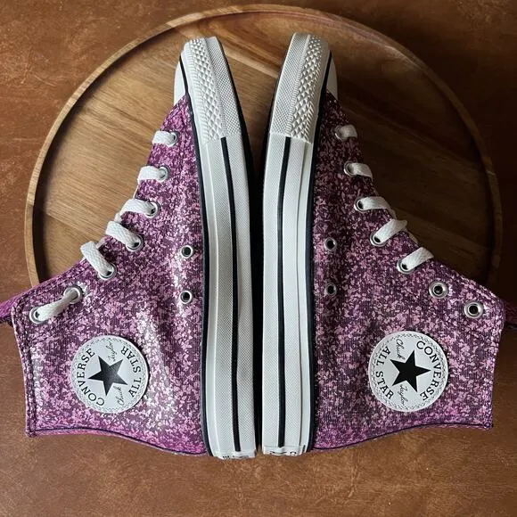 Converse Women's 8 Chuck Taylor All Star Hi Purple Pink Glitter Sneakers Shoes