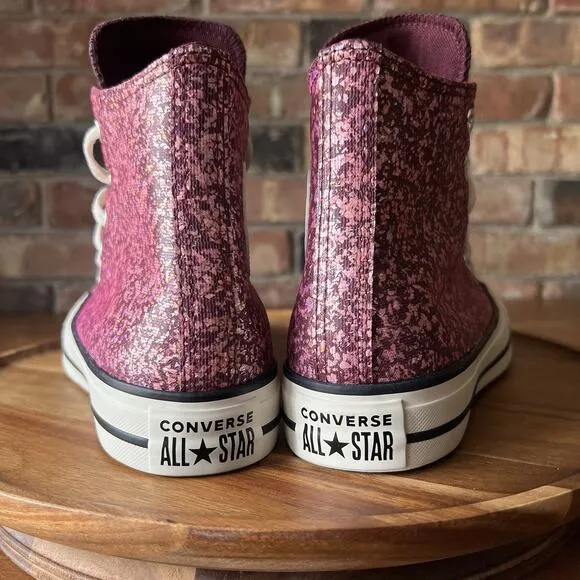 Converse Women's 8 Chuck Taylor All Star Hi Purple Pink Glitter Sneakers Shoes