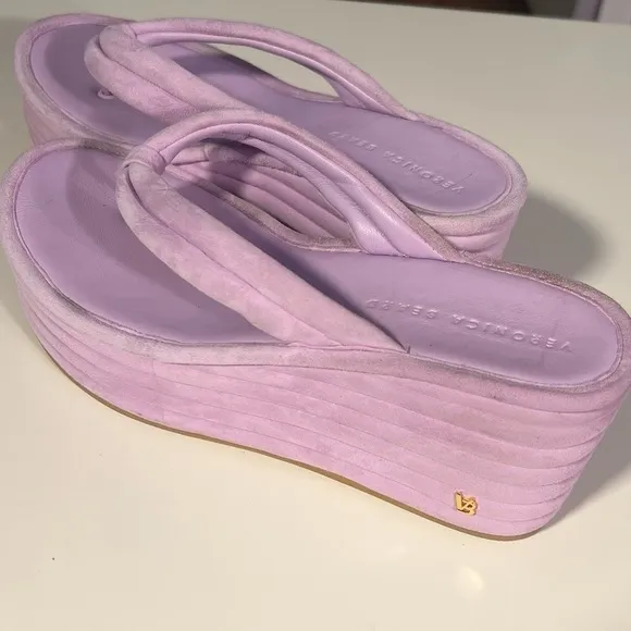COPY - Veronica Beard Geno Lavender Suede Platform Flip Flop Sandals Lavender W…